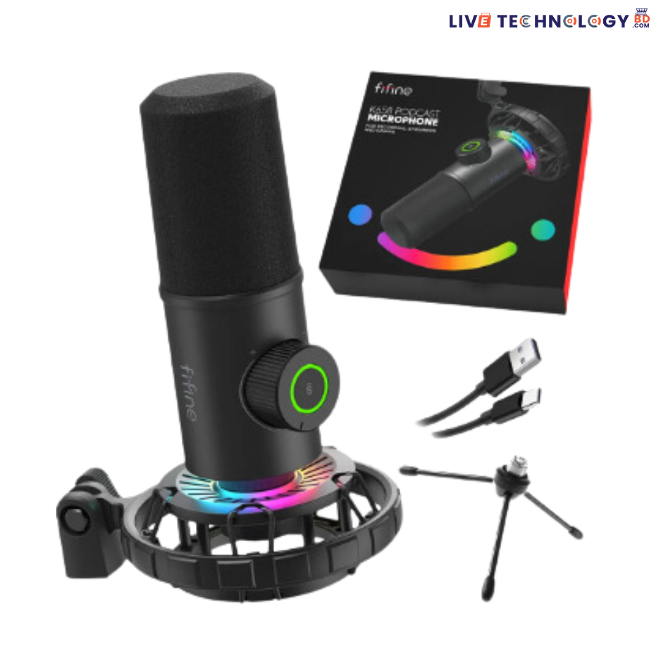 FIFINE K658 USB Dynamic Cardioid Podcast Microphone With A Live Monitoring, Gain Control, Mute Button