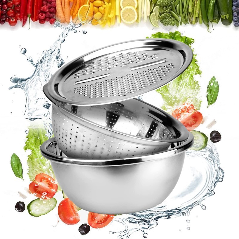 Stainless Steel 3 In 1 Drain Basket Vegetable Cutter